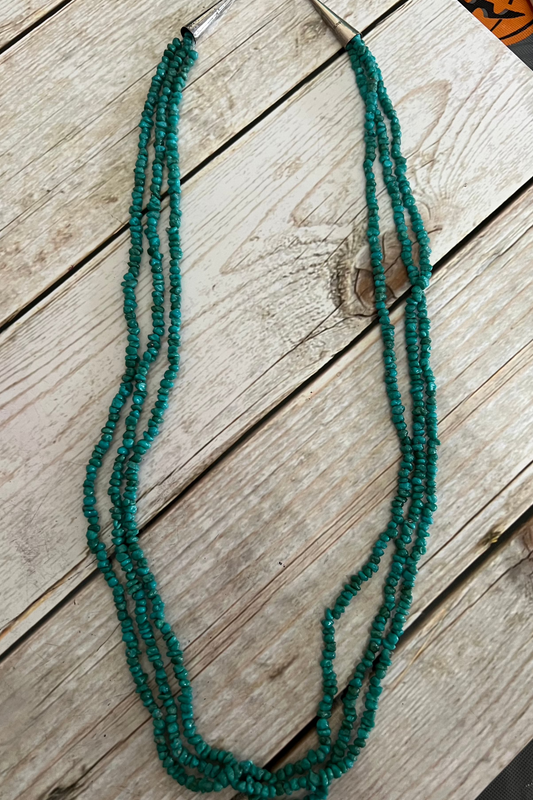 24" Vintage 3 Strand Turquoise Nugget Necklace