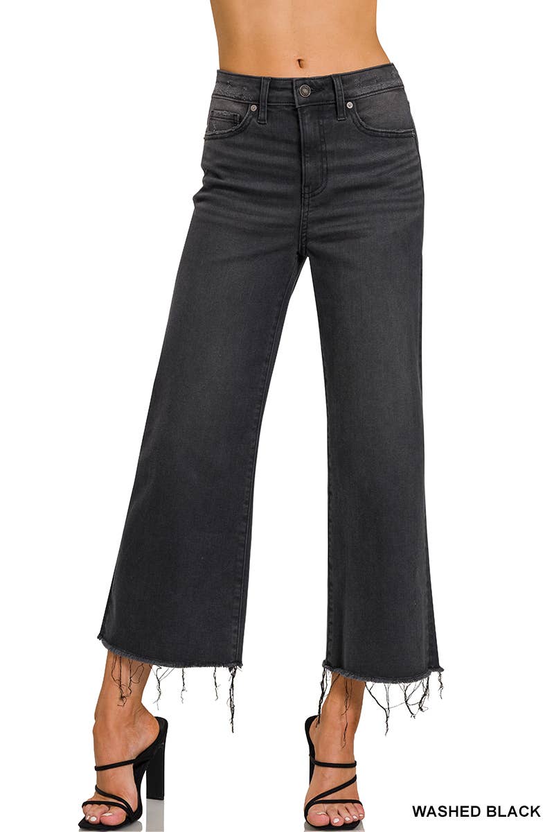 High-Rise Washed Black Cropped Jeans – Chic & Versatile Denim