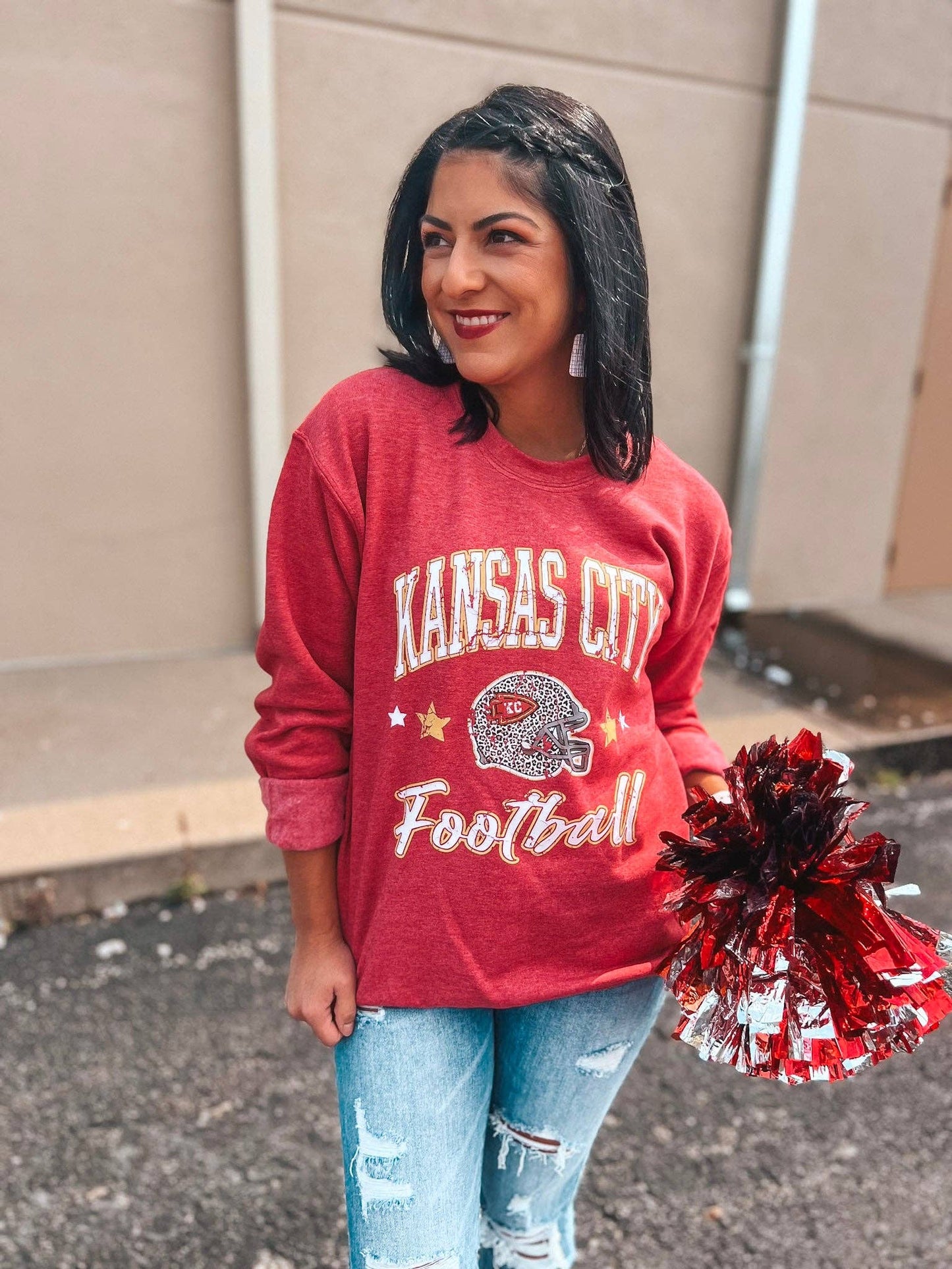 Vintage Red Kansas City Football Sweatshirt – Retro Game Day Style | QB Customs