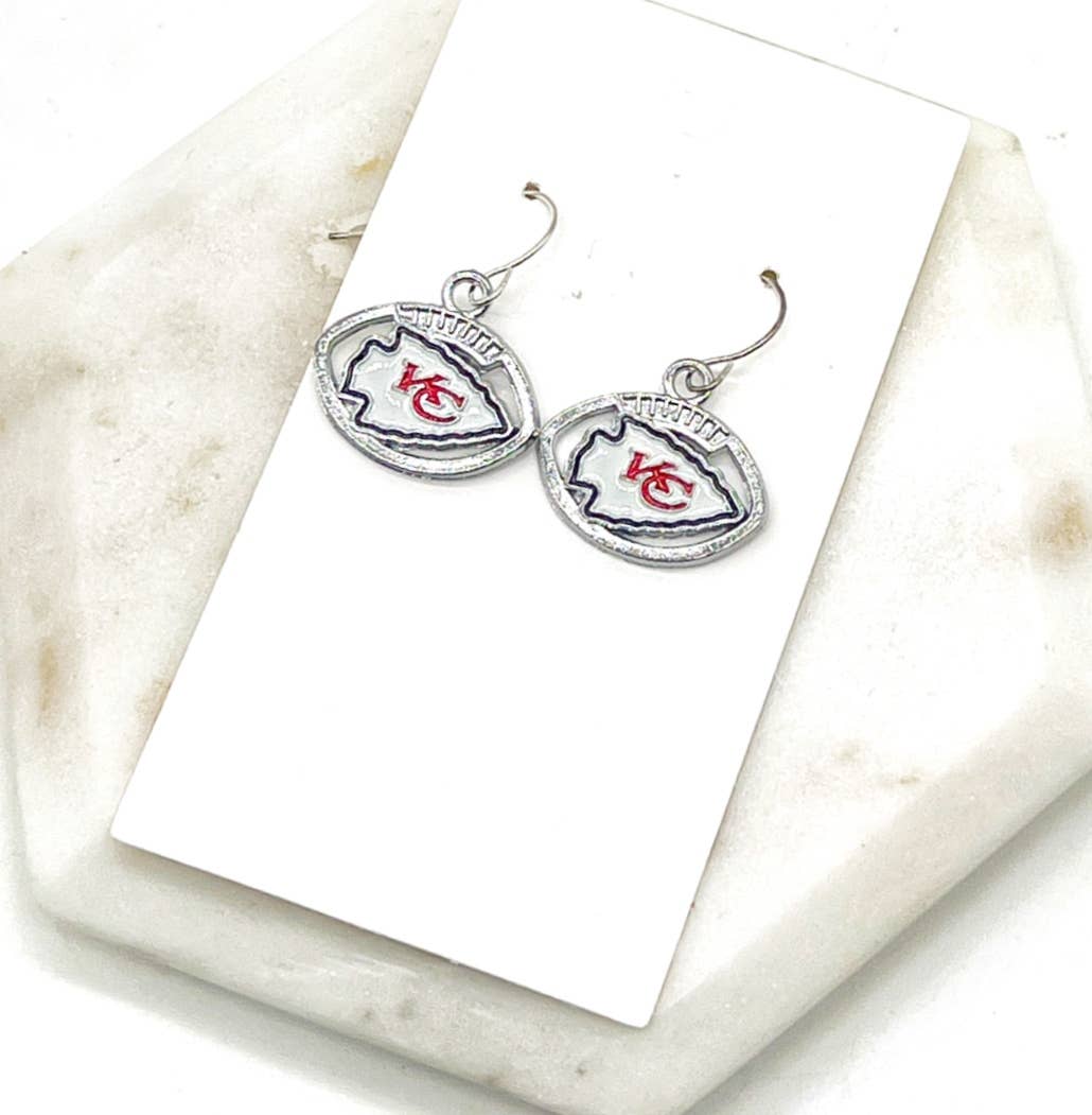 Silver Arrowhead Chiefs Dangle Earrings Kansas City KC