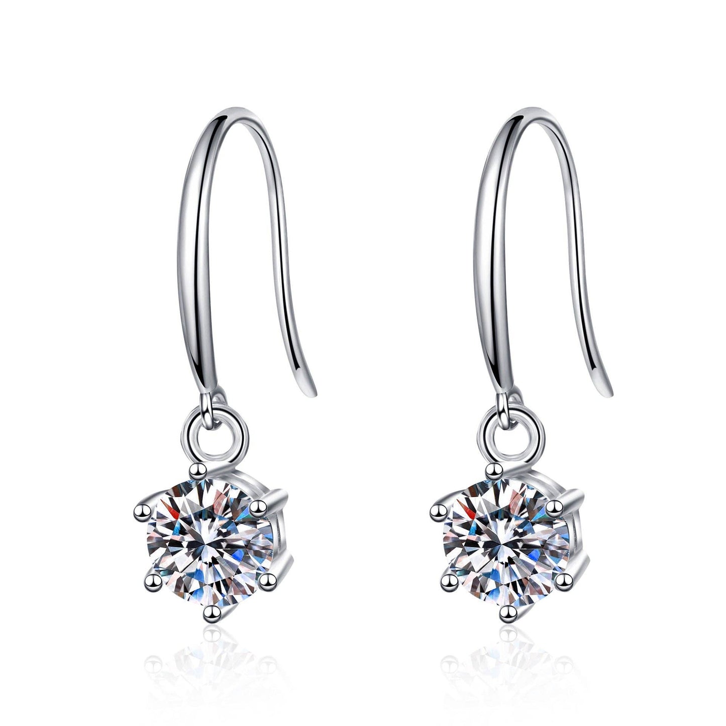 Round Solitaire Moissanite Hook Earrings in 925 Sterling Silver