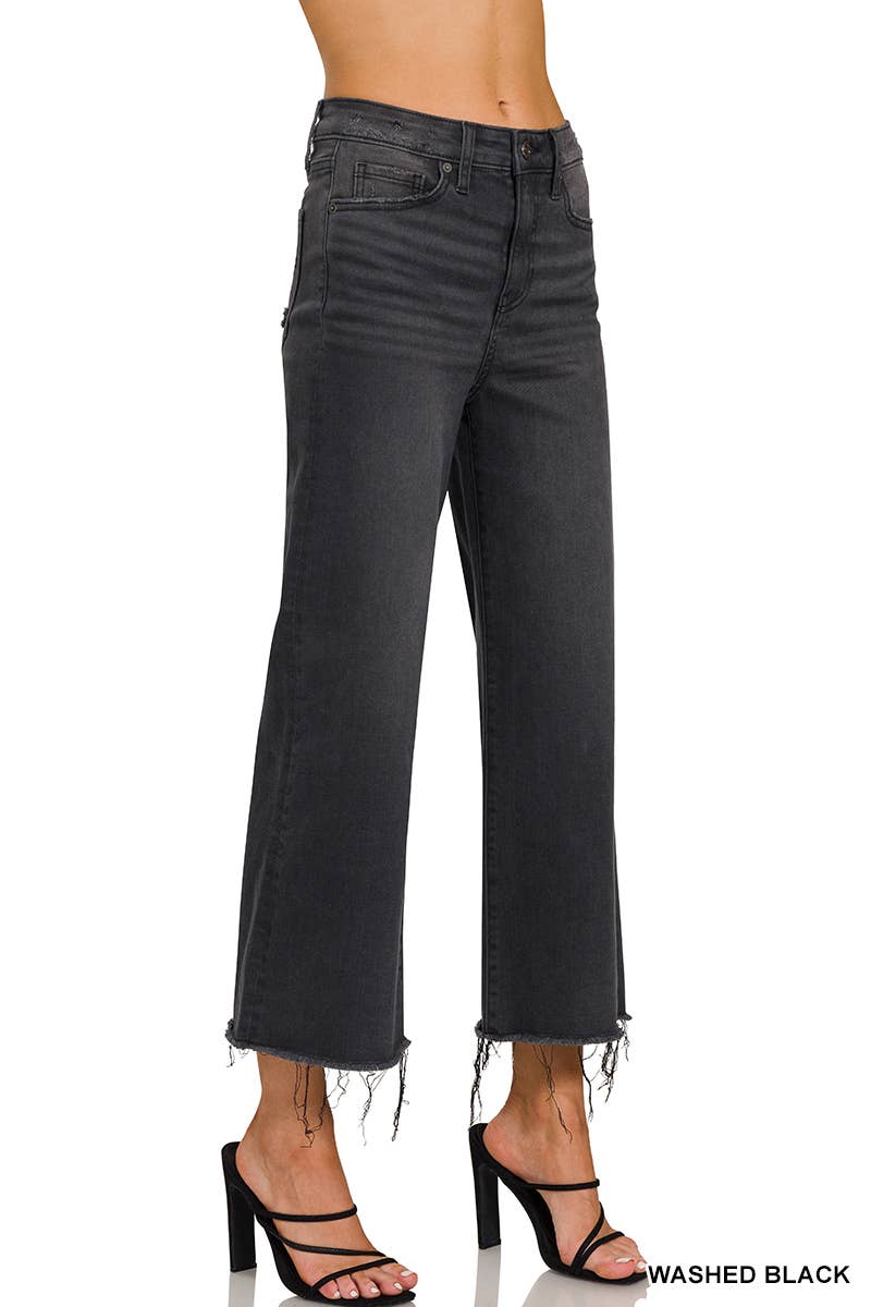 High-Rise Washed Black Cropped Jeans – Chic & Versatile Denim