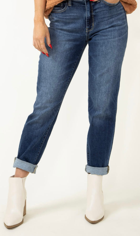 Judy Blue Mid Rise Boyfriend Jean Cuffed or Uncuffed for Women