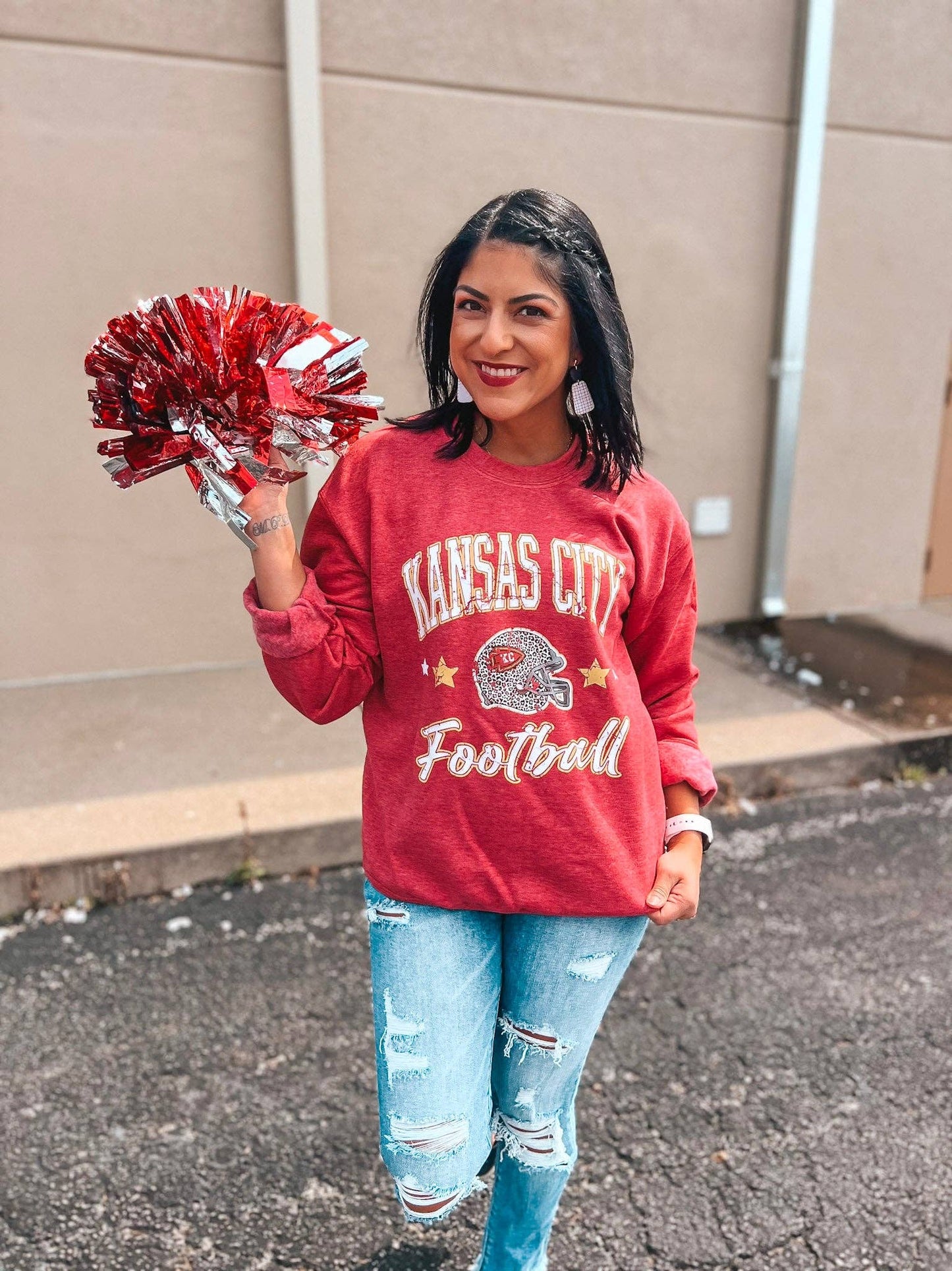 Vintage Red Kansas City Football Sweatshirt – Retro Game Day Style | QB Customs