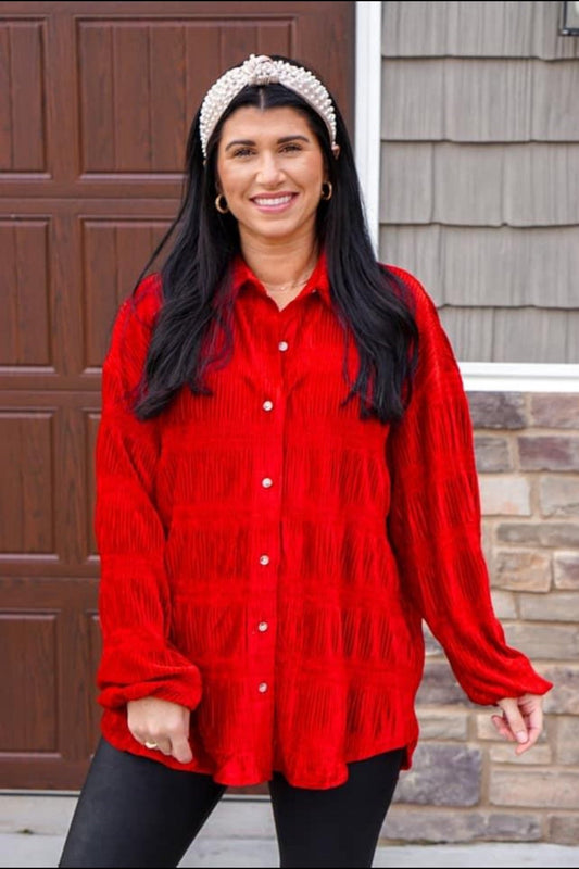 Red Dreams Button Down Holiday Top