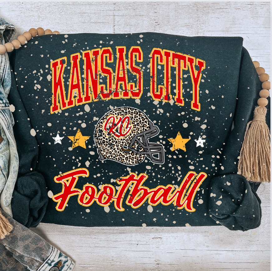 Kansas City Football Bleached Sweatshirt – Black Distressed Game Day Style | QB Customs