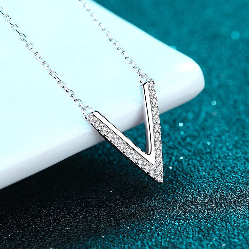 V-Shape Genuine Moissanite Necklace Sterling Silver