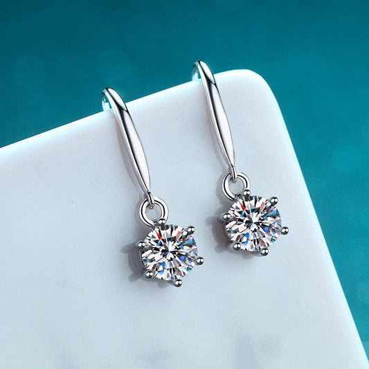 Round Solitaire Moissanite Hook Earrings in 925 Sterling Silver