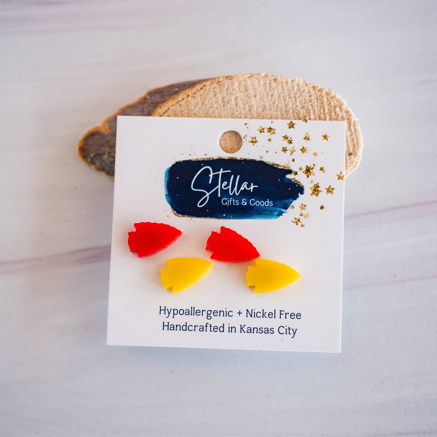 Retro Red & Yellow Arrowhead Studs 2 pack