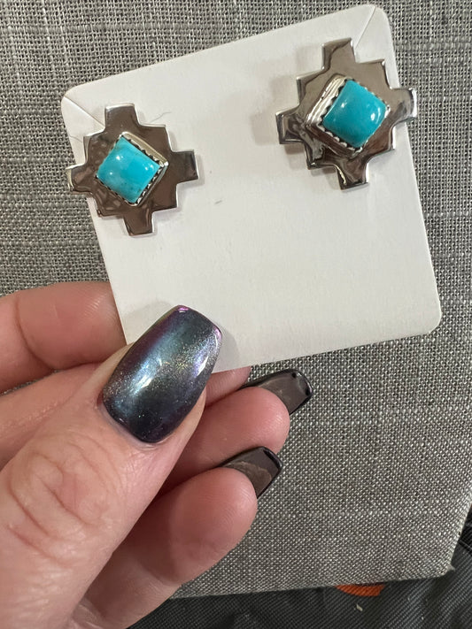 Aztec Sterling Turquoise Earrings