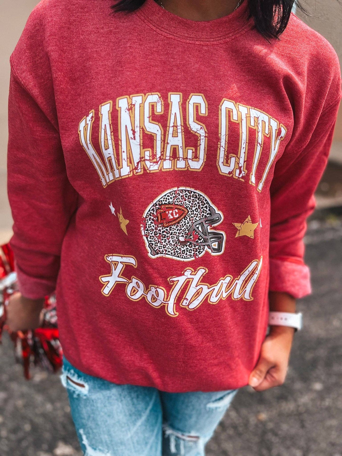 Vintage Red Kansas City Football Sweatshirt – Retro Game Day Style | QB Customs