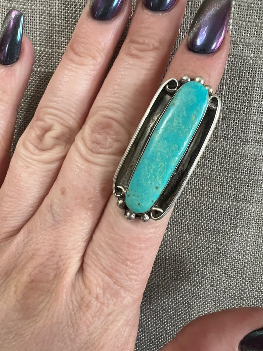 Long Cylinder Turquoise Ring