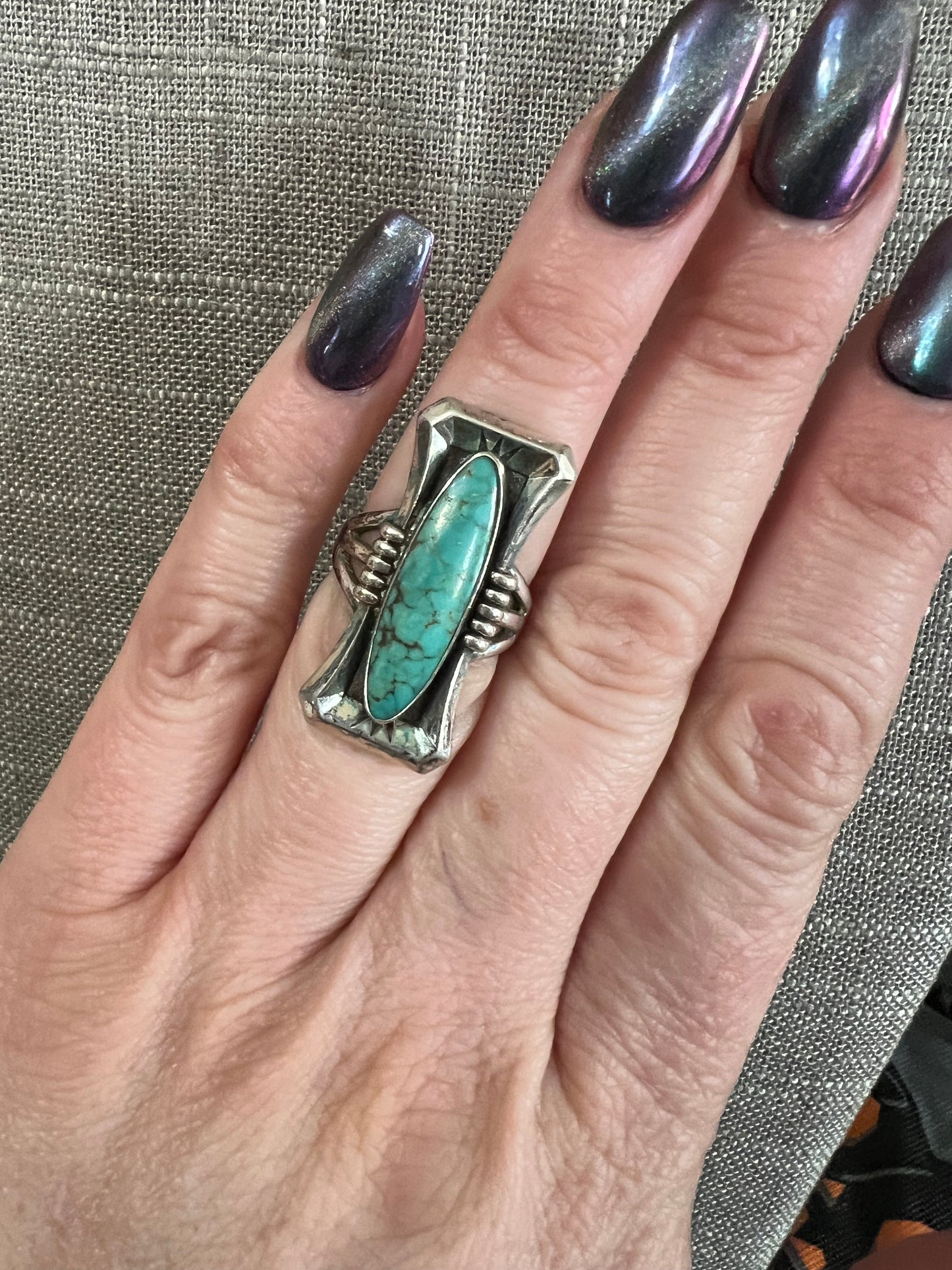 Vintage Long Oval Green Shadow Box Ring