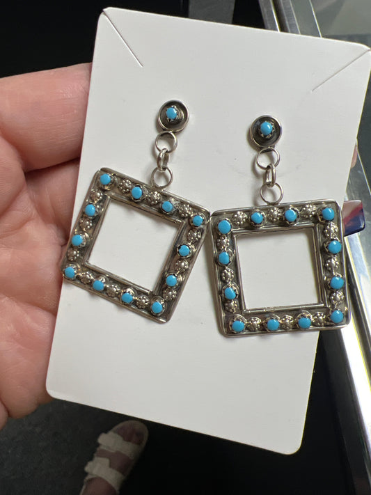 Zuni Squared Turquoise Sterling Silver ears