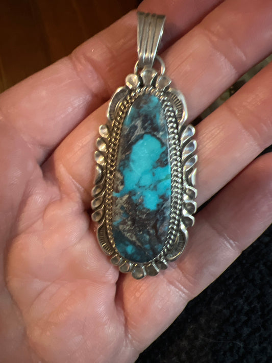 Blue Grey Turquoise Master Artist Sterling Silver Pendant