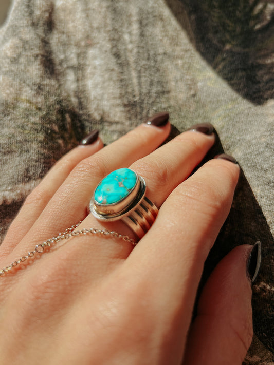 Spiderweb Kingman Ring – Handcrafted Turquoise Jewelry | QB Customs