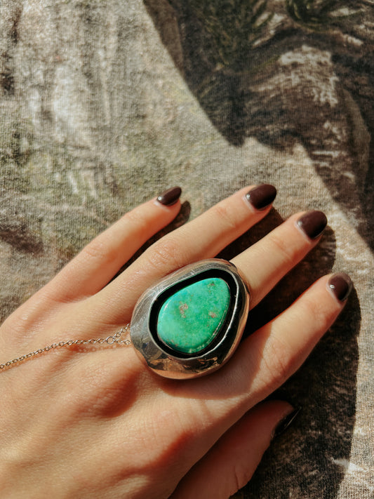 Vintage Shadow Box Ring – Handcrafted Sterling Silver & Turquoise Jewelry | QB Customs