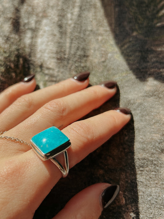 Square Blue Ring – Handcrafted Sterling Silver Jewelry | QB Customs