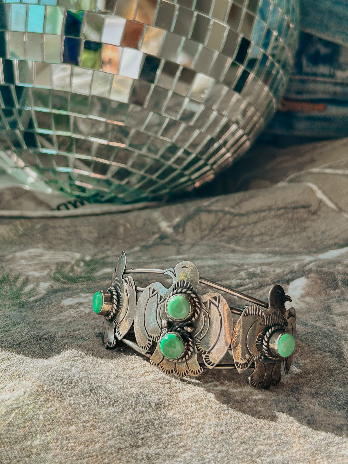 Thunderbird Trio Turquoise Cuff – Native American Sterling Silver Bracelet | QB Customs