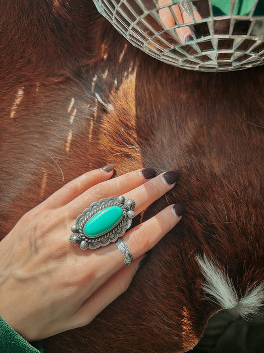 Campitos Oval Ring – Hand-stamped, Sterling Silver, Native Design | QB Customs