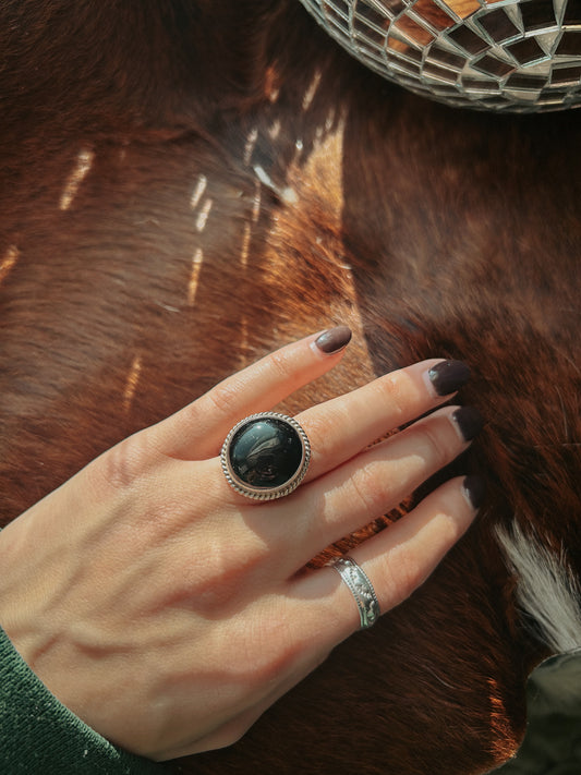 Black Onyx Round Ring – Timeless, Sophisticated, and Empowering | QB Customs