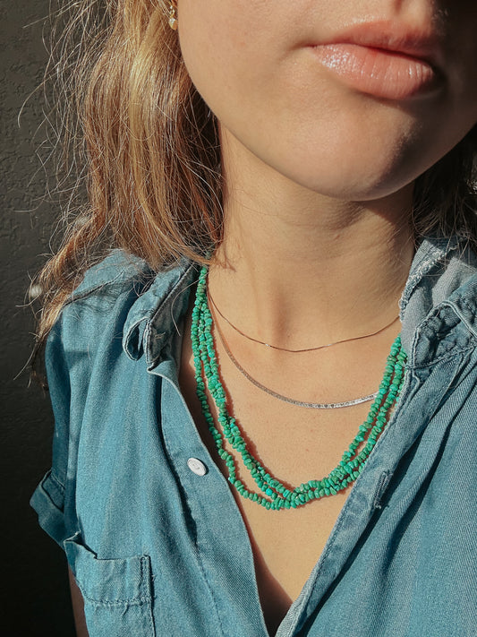 Turquoise Nugget Necklace – Vintage, Three-Strand, Sterling Silver Accents | QB Customs