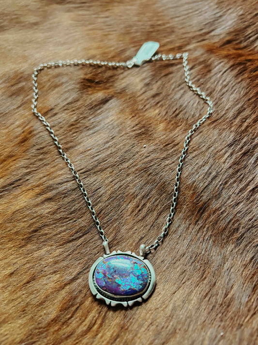 Purple Dahlia Kingman Turquoise Necklace – Handcrafted Sterling Silver Pendant