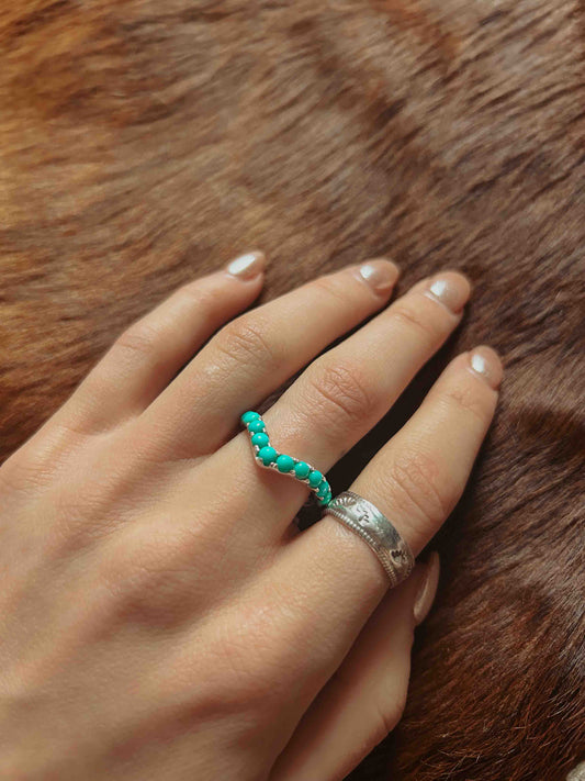 Turquoise V-Shaped Stacking Ring – Sterling Silver Southwest Style