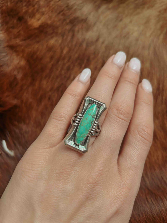 Vintage Long Oval Green Shadow Box Ring – Timeless Sterling Silver Jewelry | QB Customs