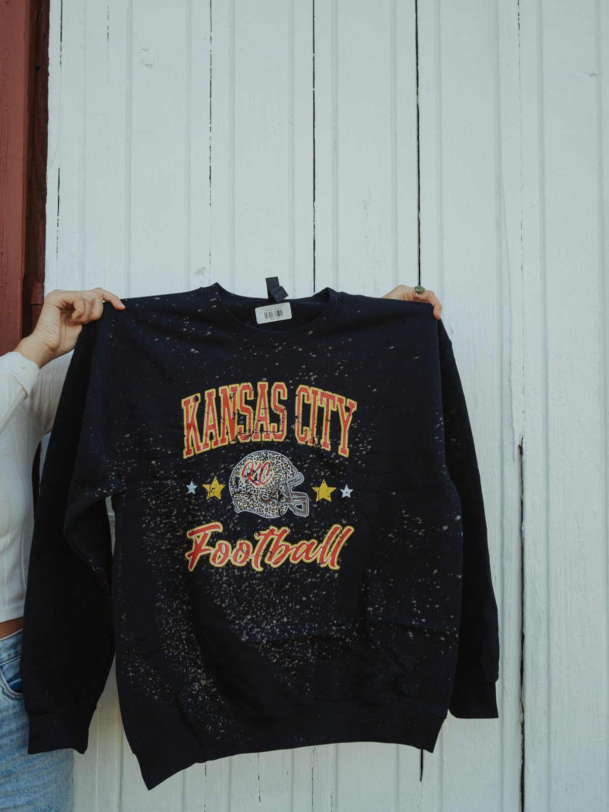 Kansas City Football Bleached Sweatshirt – Black Distressed Game Day Style | QB Customs