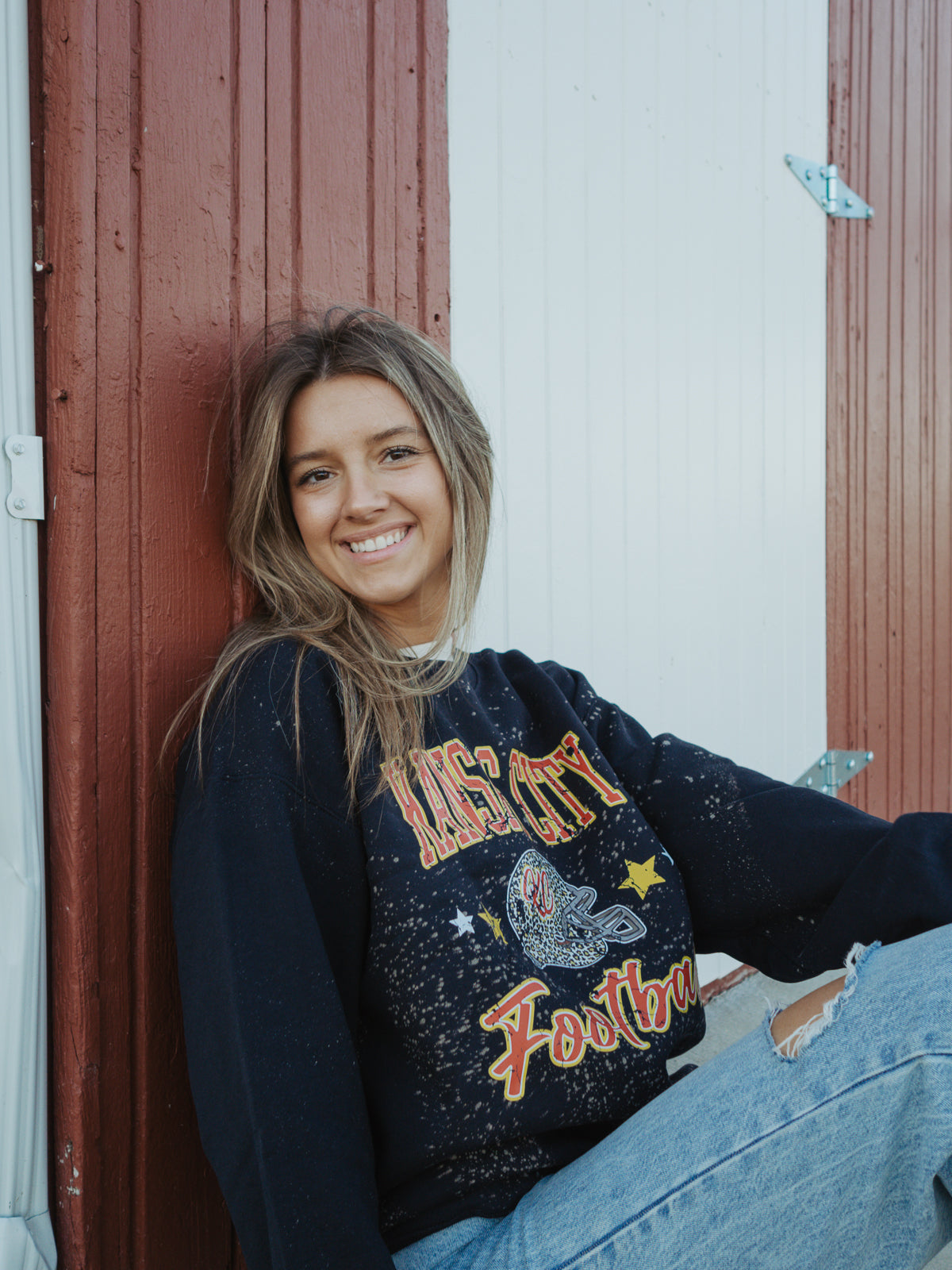 Kansas City Football Bleached Sweatshirt – Black Distressed Game Day Style | QB Customs