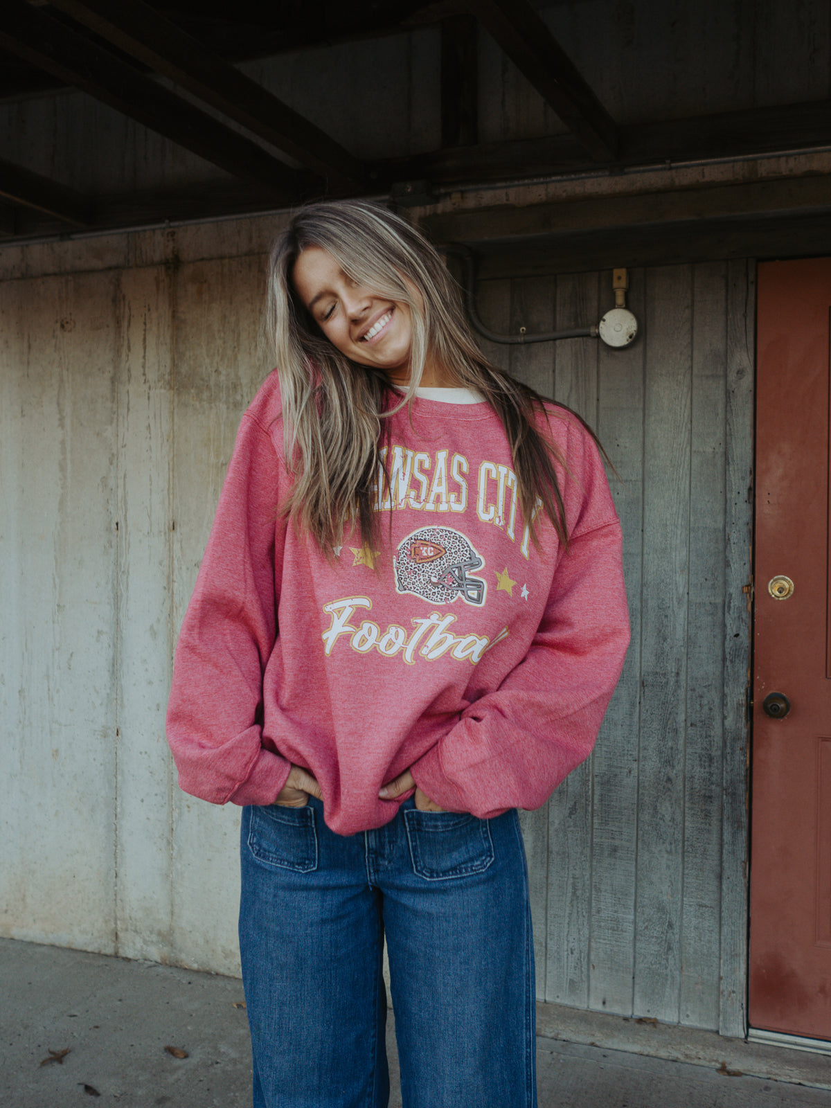 Vintage Red Kansas City Football Sweatshirt – Retro Game Day Style | QB Customs