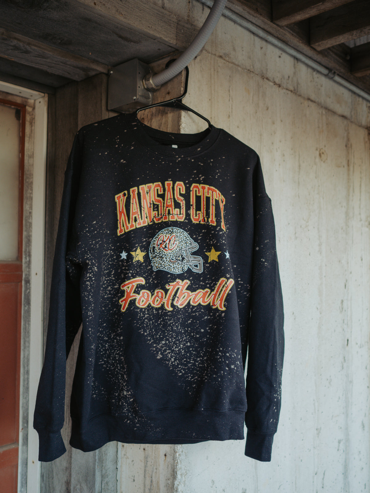 Kansas City Football Bleached Sweatshirt – Black Distressed Game Day Style | QB Customs