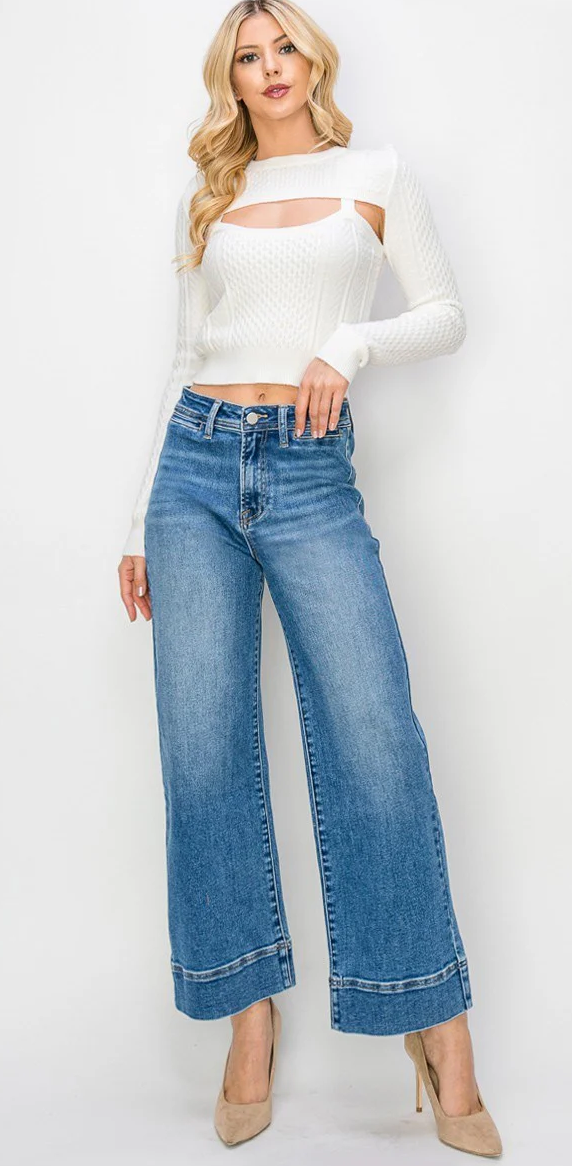 Risen High Waist Wide Leg Medium Wash Jean