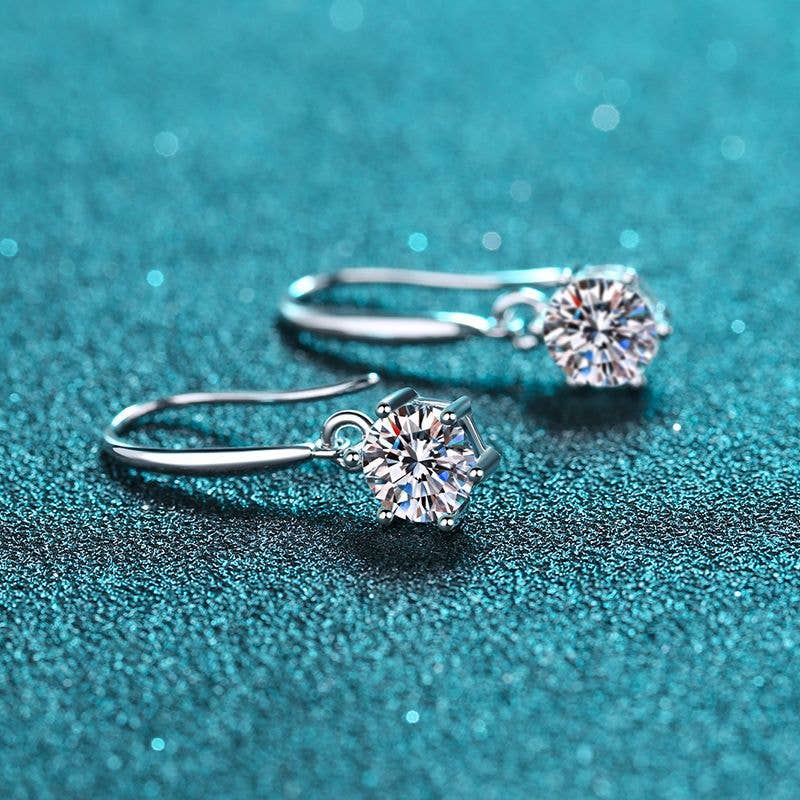 Round Solitaire Moissanite Hook Earrings in 925 Sterling Silver