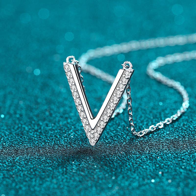 V-Shape Genuine Moissanite Necklace Sterling Silver