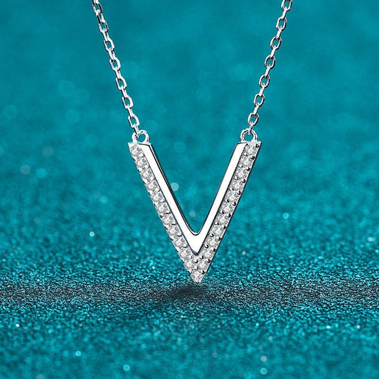 V-Shape Genuine Moissanite Necklace Sterling Silver