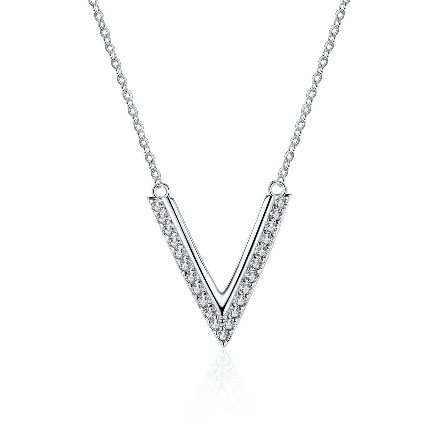 V-Shape Genuine Moissanite Necklace Sterling Silver