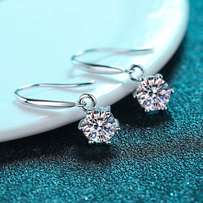 Round Solitaire Moissanite Hook Earrings in 925 Sterling Silver